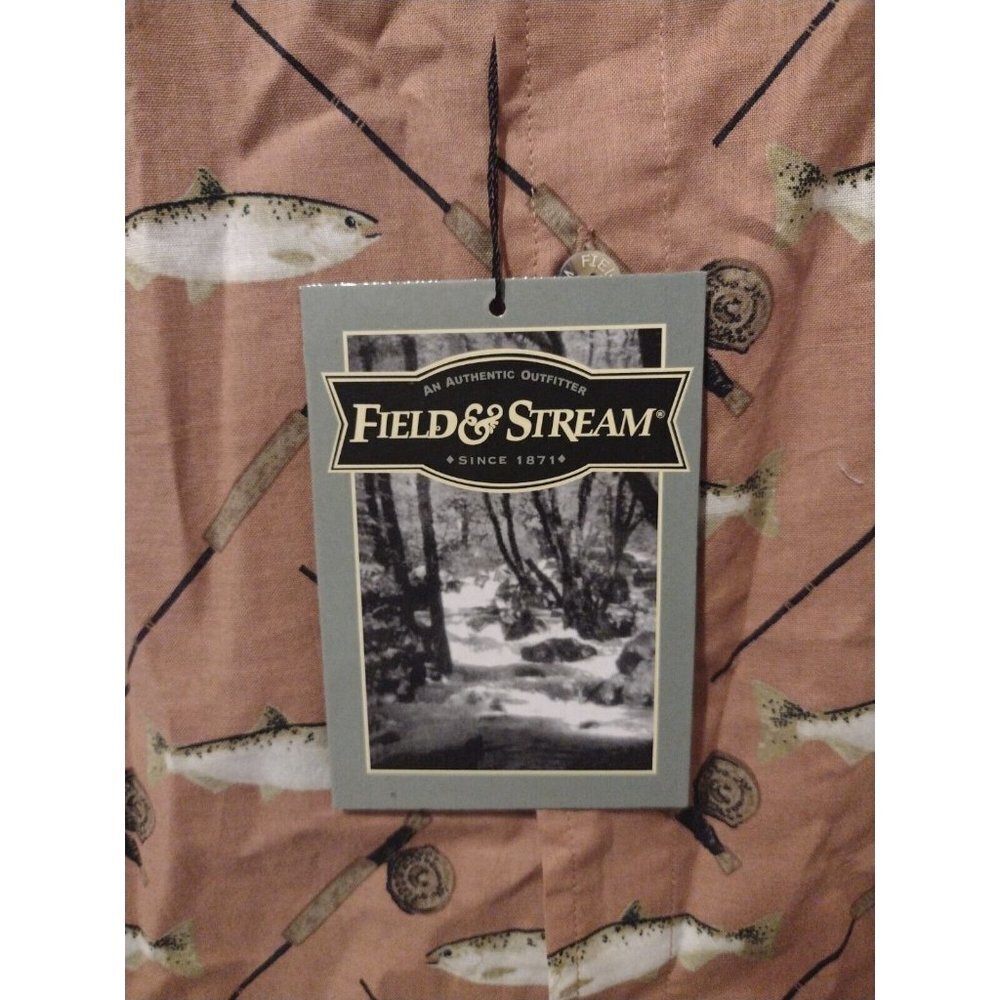 NWT New Field & Stream Long Sleeve Button Shirt Large L Fish Print Orange - Picture 5 of 10